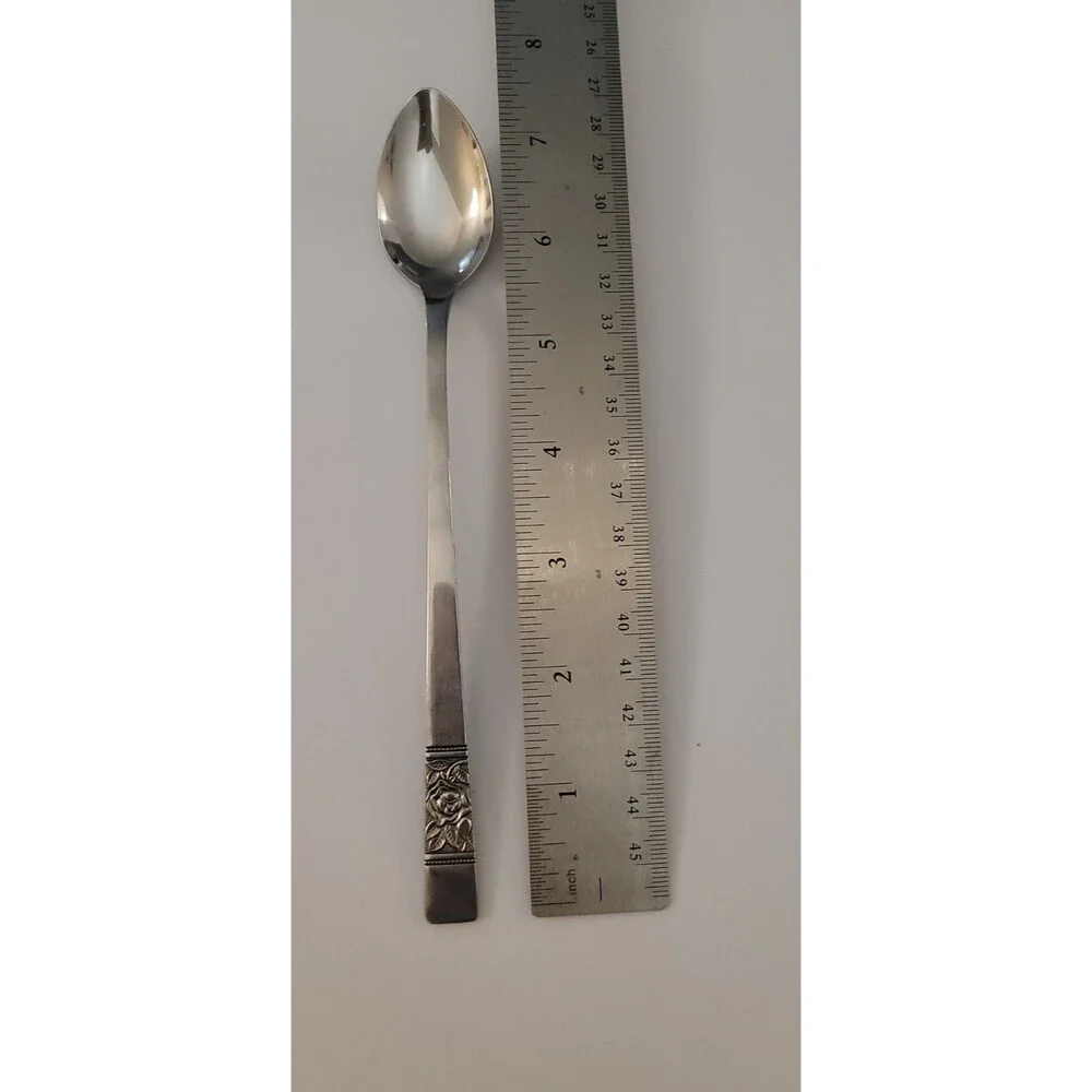 Set of 8 VTG National Stainless Laureen Rose Iced Teaspoons Stainless 7 3/8